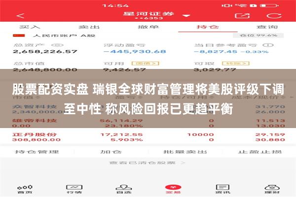 股票配资实盘 瑞银全球财富管理将美股评级下调至中性 称风险回报已更趋平衡