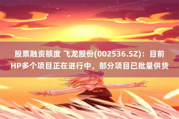 股票融资额度 飞龙股份(002536.SZ)：目前HP多个项目正在进行中，部分项目已批量供货